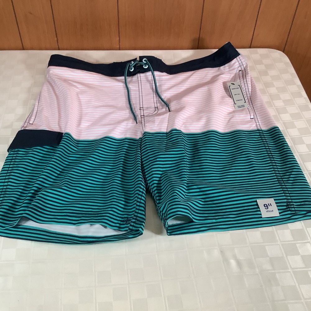 George Pink and Green Swim Trunks with Modern Design